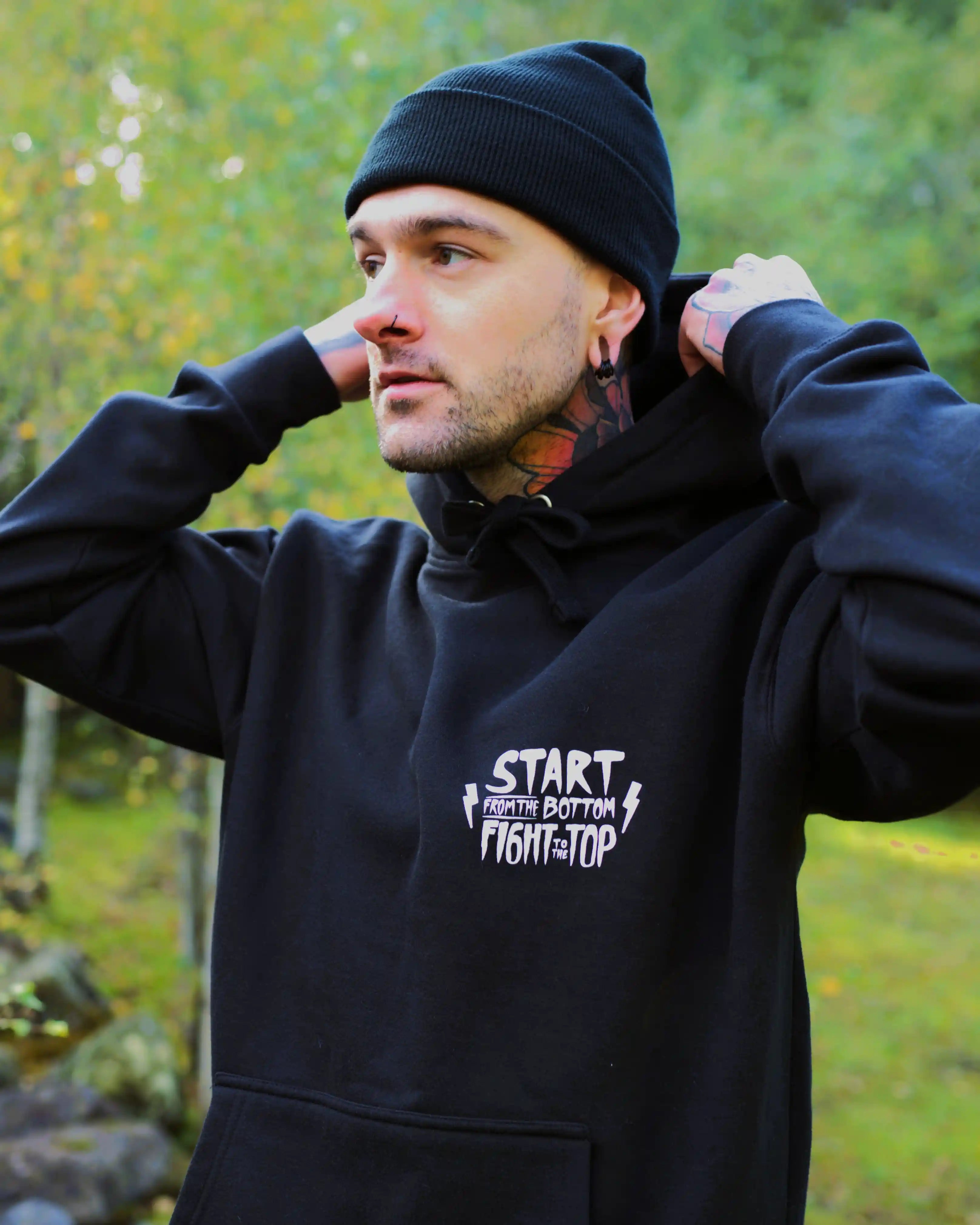 man wearing an alternative style hoodie from Project Rebel Clothing